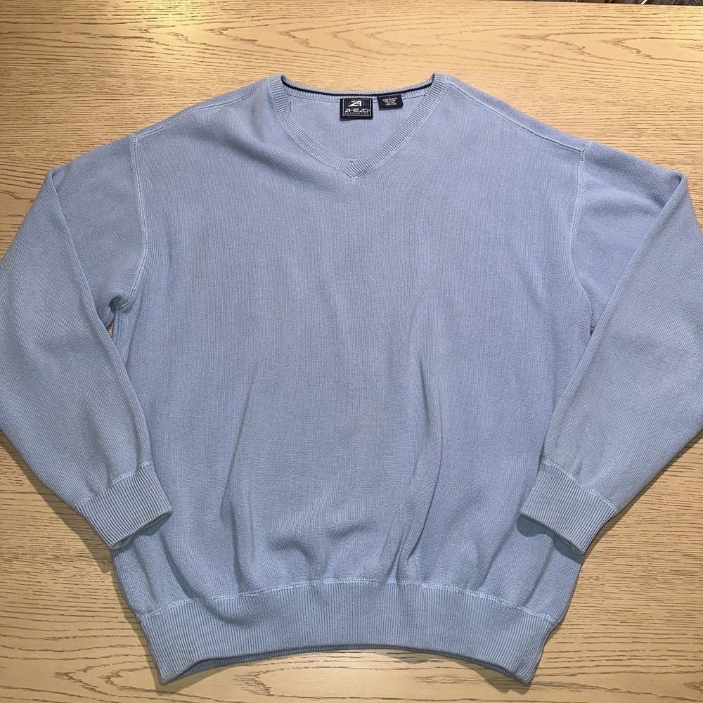 Ahead Authentics Men’s Large Blue 100% Pima Cotton V-Neck Golf Sweater